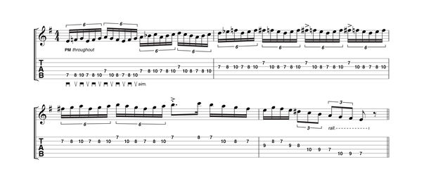 blank Using the same principal as the first exercise, Rodrigo mirrors the same shape across the fretboard with a repeat of the first part of the phrase.